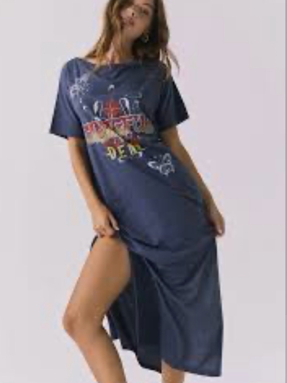 Grateful Dead Navy Graphic High-Low Tee Dress with Side Slit